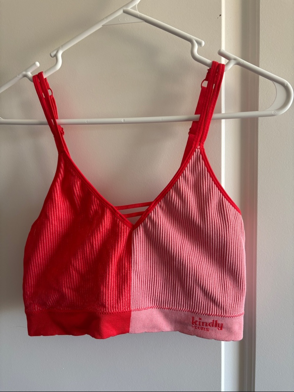Kindly yours Two-Tone Pink Red Ribbed Bralette